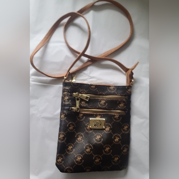 Beverly Hills Polo Club Handbags - Beverly Hills Polo Club Black and Brown Crossbody Bag with Adjustable Strap
